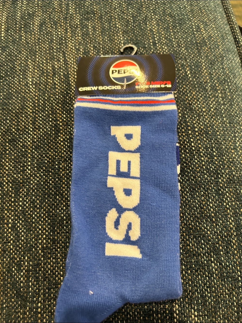 Pepsi Blue Crew Socks with White Logo and Red Accent